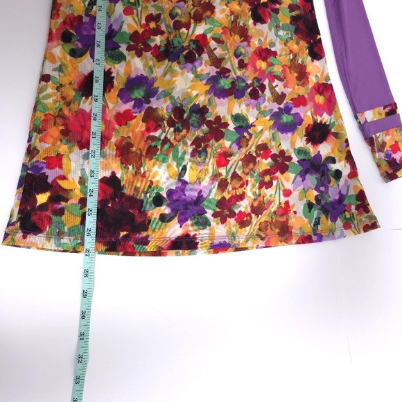 LOGO Layers by Lori Goldstein Printed Sheer Mesh w/Solid Details Purple XS - Picture 7 of 10